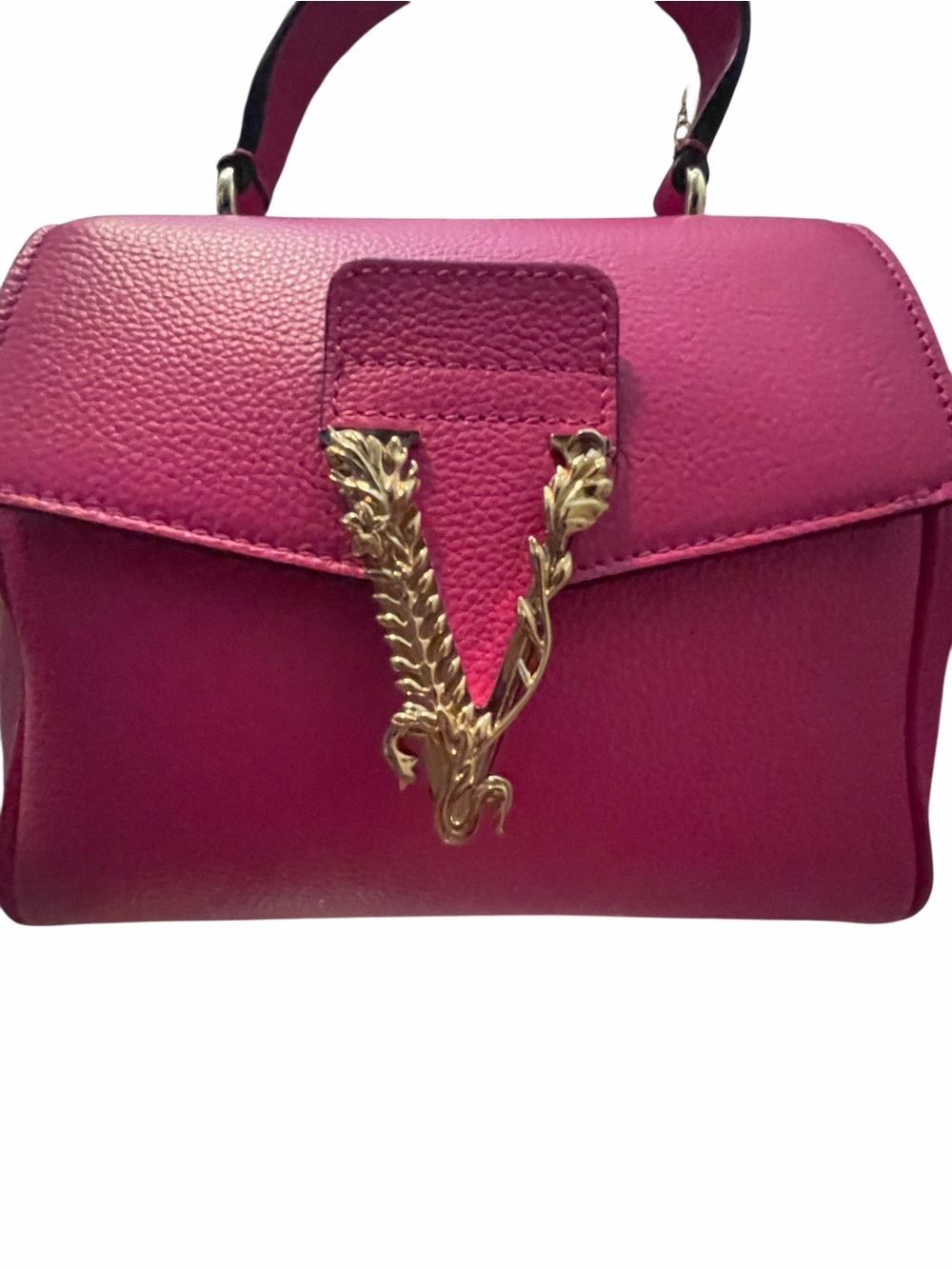 Versace Virtus Grainy Calf Small Pink Top-Handle Satchel with Gold Hardware - Picture 13 of 13